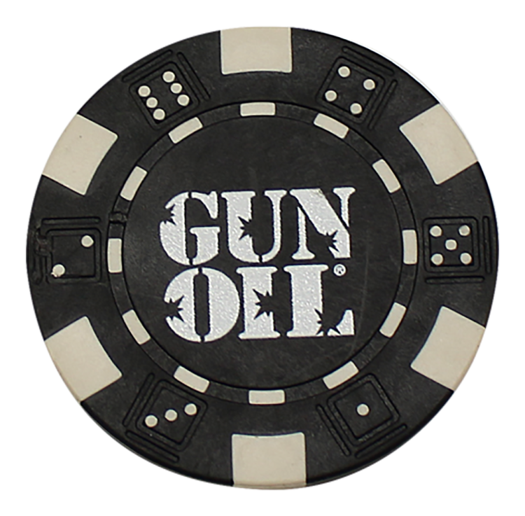 gun oil casino chip black white