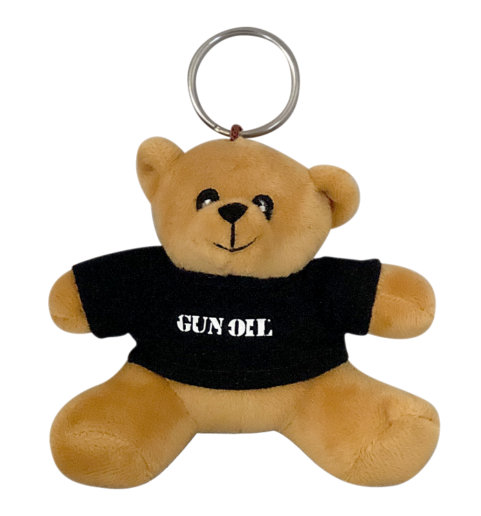 gun oil bear key chain black shirt