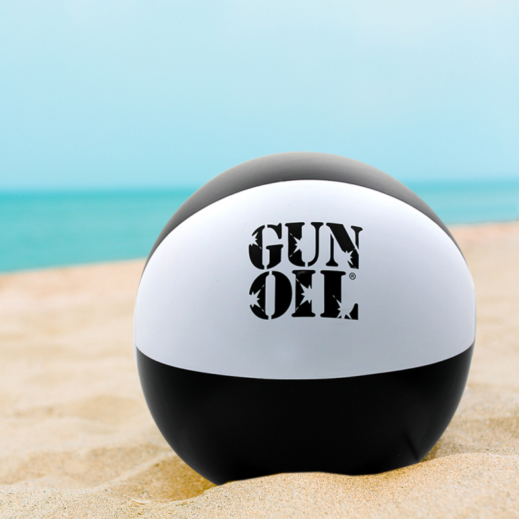 gun oil beach ball black white