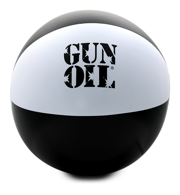 gun oil beach ball black white