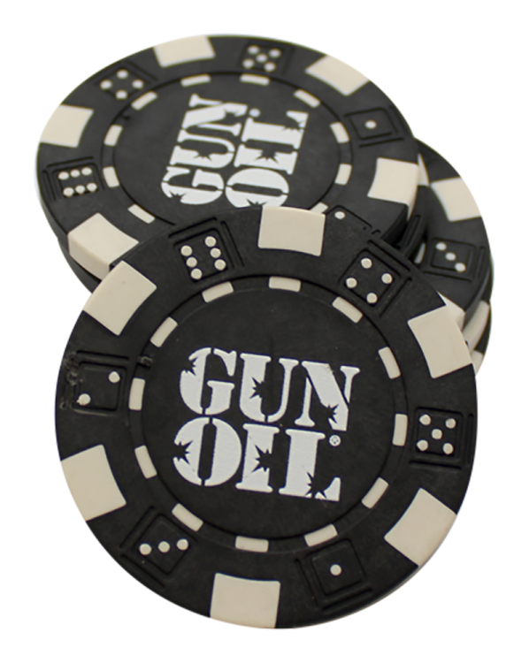gun oil casino chip black white
