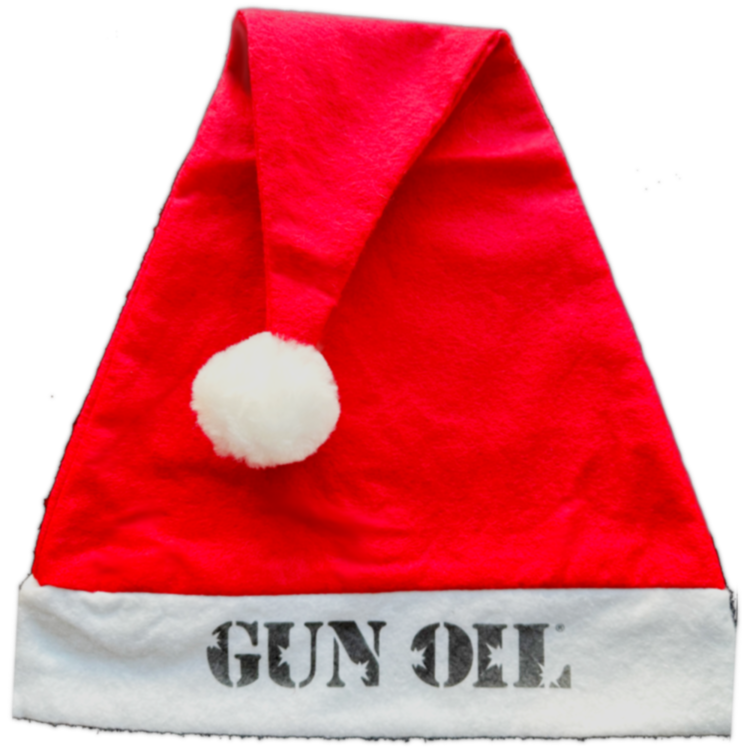 gun oil santa hat red