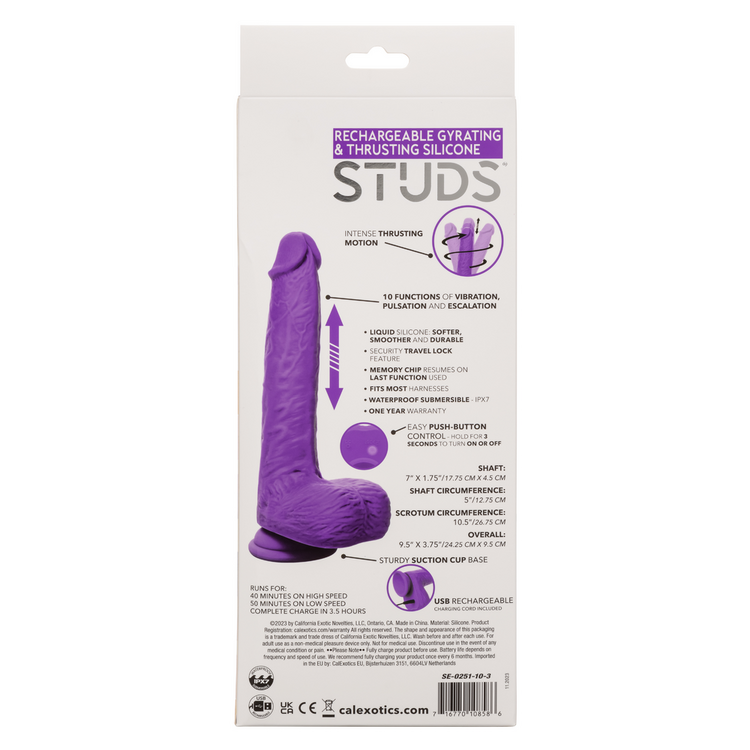 rechargeable gyrating thrusting silicone studs dildo purple
