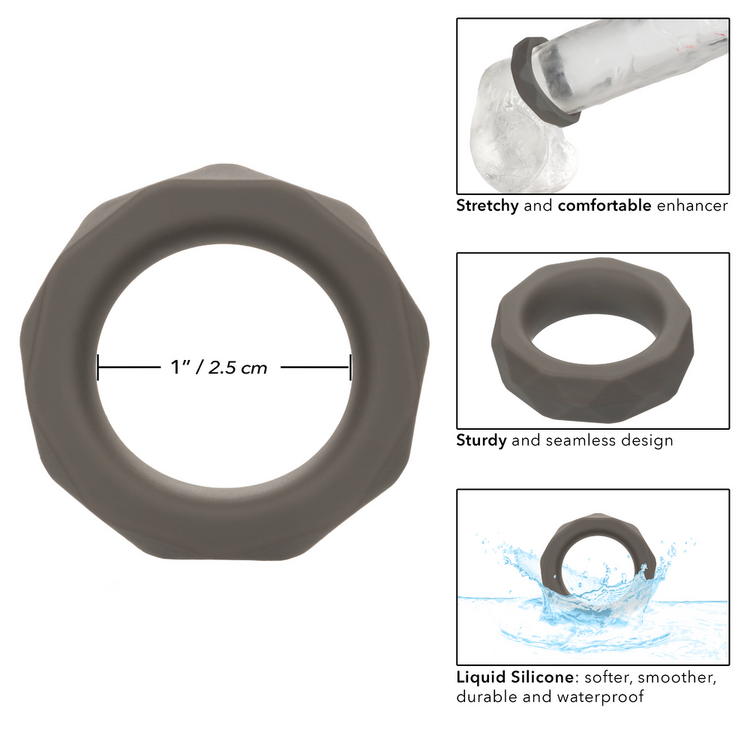 alpha liquid silicone prolong prismatic cock ring grey