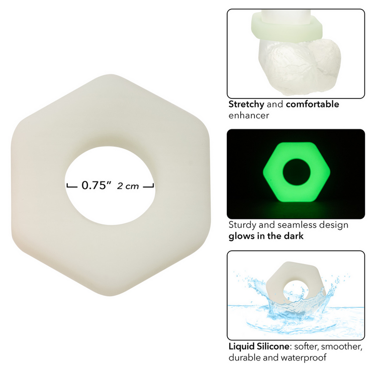 alpha liquid silicone prolong sexagon cock ring glow in the dark