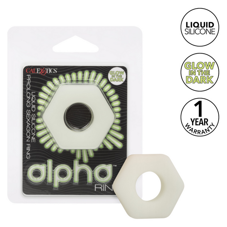 alpha liquid silicone prolong sexagon cock ring glow in the dark