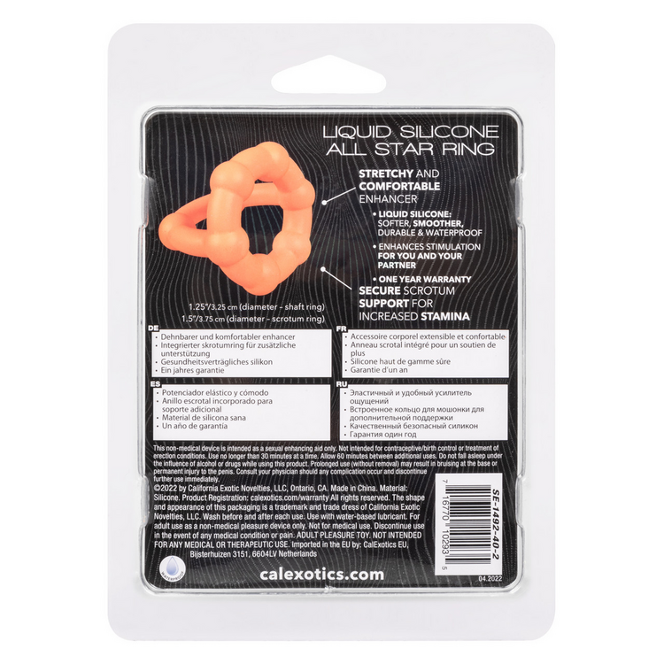 alpha liquid silicone all star cock ring orange